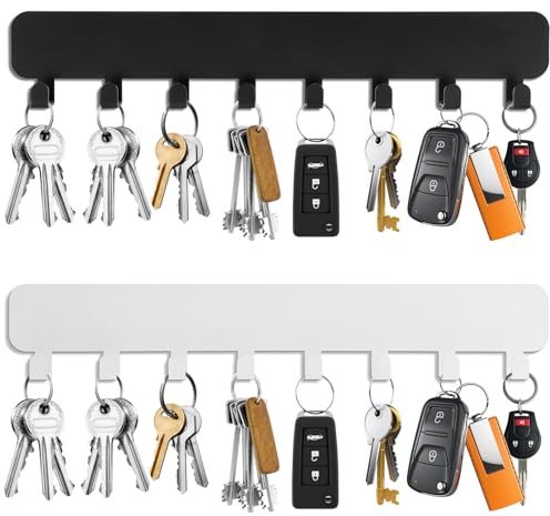 heedpeiur 2 Stück Schlüsselbrett Ohne Bohren mit 8 Haken, Schlüsselleiste Selbstklebend Weiß & Schwarz, Schlüsselhalter Wand, Key Holder Wall für Flure, Eingangstüren, Garagen, Badezimmer, Küchen