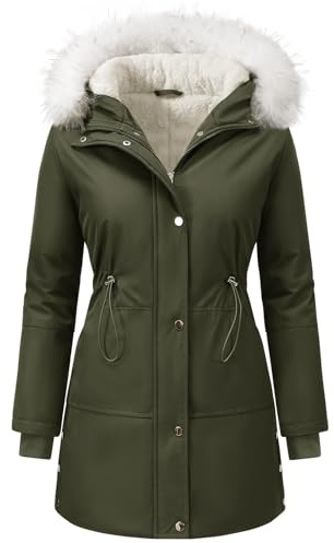 Vijamiy abrigo mujer de invierno chaqueta parka chaquetas Termico Abrigos Cálido Elegante Winter Jacket con Capucha Bolsillos(Verde militar,S)