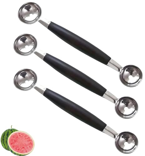 3 PCS Double Sided Melon Baller Scoop, Cookie Scoops for Baking, Multi Functional Small Ice Cream Scoop Stainless Steel Round Suitable for Fruit Ice Cream Desserts