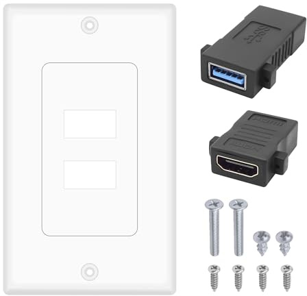 XMSJSIY Plaque murale HDMI USB 3.0 sortie 2 ports 4K @ 60Hz HDMI femelle + prise jack USB 3.0 femelle pour projecteur et home cinéma