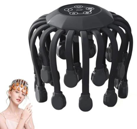 Octorelax Head Massager, Kopfmassagegerät Elektrisch, Kopfhaut Massagegerät, Wiederaufladbar Kabelloses Kopfmassage mit 20 Massageköpfen und 5 Modi, Geschenk für Männer Frauen Mama Papa