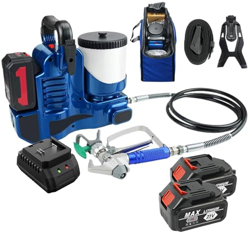 Pistolet à Peinture électrique 1,2 Litre, 500 W, sans Fil, Haute Pression, avec Batterie Lithium 21 V, 6 Vitesses réglables, pour Murs intérieurs et extérieurs, Meubles, clôtures 2battery