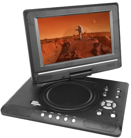 VBESTLIFE Lettore DVD Portatile con Schermo Girevole da 9,8 Pollici, Rotazione di 270° e Inclinazione di 180°, Doppi Altoparlanti Integrati, Supporta USB, Riproduzione CD DVD, Telecomando (EU)