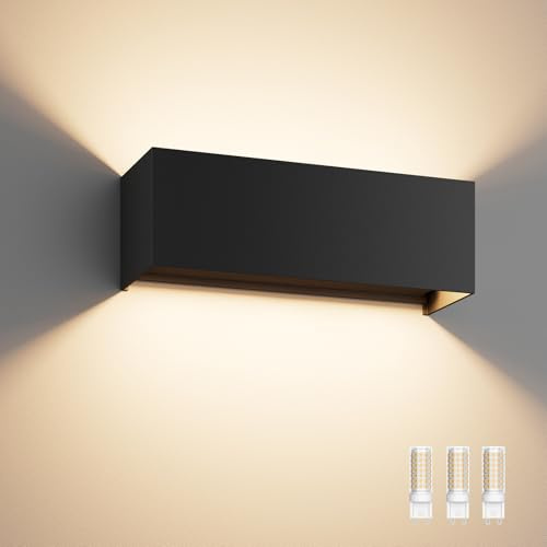 Klighten Außenwandleuchten mit Austauschbarer G9 LED Lampe 3000K, Schwarz | Auf und ab einstellbarer Lichtstrahl, Wasserdichte IP54, Aluminium Aussenlampe, 27W Wandleuchte für Wohnzimmer Garten Eingang