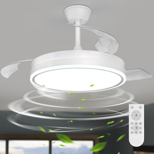 Dorlink Ventilador de Techo Retráctil 34 Pulgadas con Luces, Control Remoto LED con Dimerización Continua, Ventilador-lámpara Moderno Para Dormitorio/Salón/Cocina, 3000K-6500K, 6 Velocidades