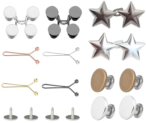 Yifort 12 Stück Jeans Knopf Hosen Taillenspanner Set - Hosenbund Enger Machen Clip, Hosenknopf Zum Enger Machen, Metall Knöpfe Waist Clips für Jeans Hosen Röcke und T-Shirts, Hosen Kürzen Ohne Nähen