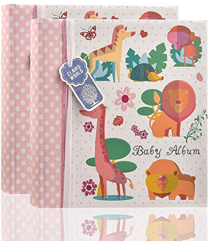 ARPAN Einsteckalbum für 200 Fotos zur Taufe, Babyparty, Geschenk für Familie (rosafarbene Waldtiere), 61 x 10 x 61 cm