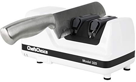Chef'sChoice Professional Electric Knife Sharpeners FlexHone/Strop With 100-Percent Diamond Abrasives And Precision Angle Guides For 20-Degree Straight-Edge and Serrated Knives, 2-Stage, White