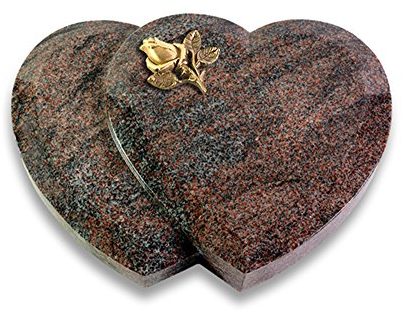 Grabplatte, Grabstein, Grabherz, Urnengrabstein Modell Amoureux 40 x 30 x 7 cm Paradiso-Granit, poliert inkl. Gravur (Bronze-Ornament Rose 3)