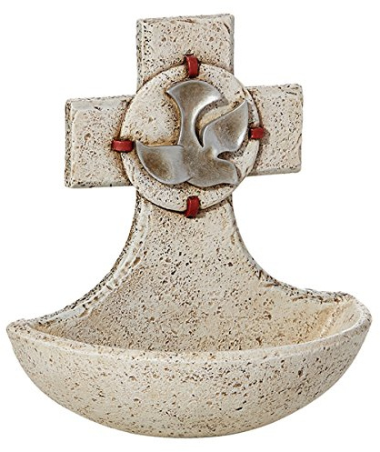 Catholic Confirmation Holy Spirit Resin Cross Holy Water Font, 5 inch