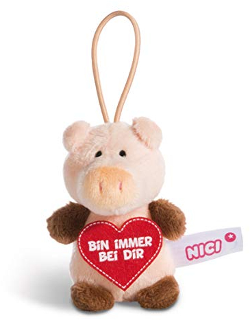 NICI 44867 Anhänger Schwein mit Spruch Bin Immer bei dir 8cm mit Loop, Rosa/Braun