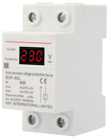 Walfront Haus Überspannungsschutz Hutschiene und Ünterspannungsschutz, AC 230V 40A 8, 8 KVA Spannungsschutzgerät Automatische Wiederherstellung DIN Schienen Schutz