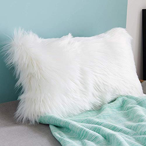 QUANHAO Soft Künstlich Pelz Throw Kissenbezüge Set Dekorative Dekokissen Kissen Fall für Sofa Schlafzimmer Kissenbezug gegen Wolle(40x80cm weiß 1pcak)