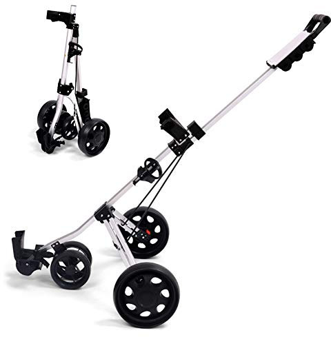 DORALO Golf Trolley 4 Rad Golfwagen, Zusammenklappbar, Pushtrolley Golftrolley Faltbar Mit Getränkehalter Und Anzeigetafel, Schnell Geöffnet Und Geschlossen Werden