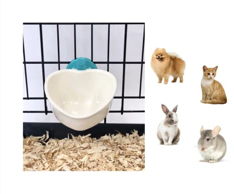 Choco Nose Patented Removable Heart Shaped Food Bowl for Dogs/Puppies/Rabbits/Cats/Guinea Pigs/Chinchillas/Birds -Water Dish for Small Pets or Animals - for Wire Cages or Crates 8 oz, Aqua (C607)