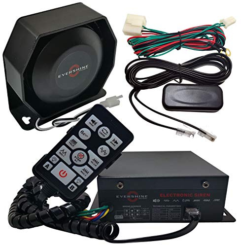 Evershine Signal Sirena de policía de 100 W con Altavoz, Sistema de megafonía, cableado Plug-to-Work, más de 20 Tonos para vehículos de Ambulancia de la policía, etc. 12V