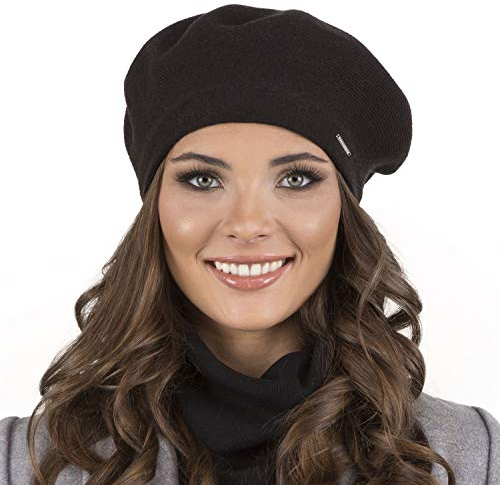 VIVISENCE Damen Baskenmütze Eleganter Wintermütze Warm Und Gemütlich Kopfbedeckung An Winter Und Herbst Warm Dick Strickmütze, Klassisch Mütze Für Frauen Modell 7005, Schwarz,Einheitsgröße