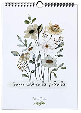 Immerwährender floraler Geburtstagskalender, Aquarell, DIN A4, Ewig und jahresunabhängig, Jahreskalender für Notizen, wiederkehrende Termine oder Geburtstage