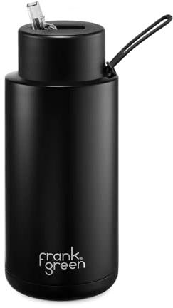 frank green Insulated Water Bottle for Cold Or Hot Drinks - 1 Litre/34oz Metal Water Bottle with Straw Lid, Ceramic Insulated, Stainless Steel, Triple Wall Vacuum - Midnight Black by frank green