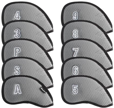 Andux Mesh Golf Eisen HeadCovers mit Nummer auf beiden Seiten 10 Stück/Set (Grau)