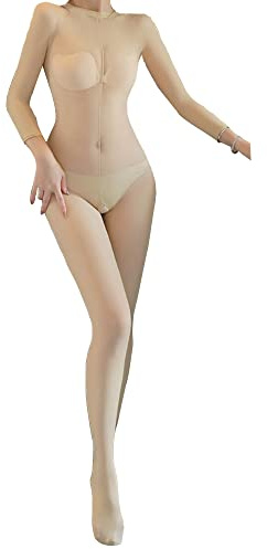 RUIBAVYA Damen Sexy Strumpfhosen Langarm Body Shaping Catsuit Ouvert Strumpfhose Nylon Einteilige Unterwäsche Overall Bodystocking