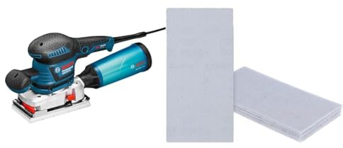 Bosch Professional GSS 230 AVE (Zusatzhandgriff, 3x Schleifblatt für Holz, in L-BOXX 238) + 10x Expert M480 Netzstruktur-Schleifblätter (für Hartholz, Farbe auf Holz, 93x186 mm, Körnung 80/120/180)