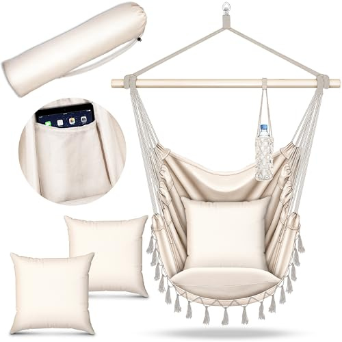tillvex® Hängesessel 2 Kissen zum Aufhängen | Hängestuhl Indoor & Outdoor | Hängekorb wetterfest | Schaukelkorb Nestschaukel bis 150kg | Boho Hängesitz für Garten, Balkon, Terrasse oder Wohnzimmer