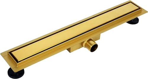 VBChome Duschrinne Gold 90cm Edelstahl doppelseitige Ablauf Bodenablauf Selbstreinigender Siphon mit Geruchsstop für Badezimmer Duschablauf sehr flach Komplettset