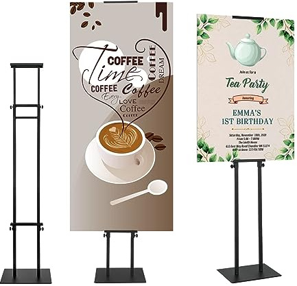 ZEGNEER Black Pedestal Poster Sign Stand for Display, Adjustable Height Up to 80 Inchs, Heavy Duty Banner Double Sided Sign Holder for Board & Foam