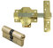 Amig - Pack de Seguridad Cerrojo de Acero y Cilindro de Latón Igualado para Puertas de Madera, Mod. 1PLUS, 70 mm (35-35), Aumenta la Seguridad de tu Hogar, Acero Dorado