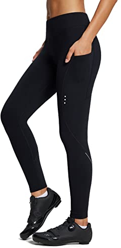 baleaf Fahrradhose Damen Winter Wasserdicht Thermo Radhose Damen Fleece Gefüttert Winddicht Fahrradhose Lang 4D Gepolstert mit Tasche Schwarz M