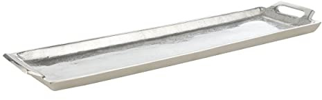 EGLO LIVING Dekotablett Savant, Tablett mit Griff zum Dekorieren | Deko Serviertablett rechteckig aus Metall in Nickel, Servierplatte 44 x 12,5 cm