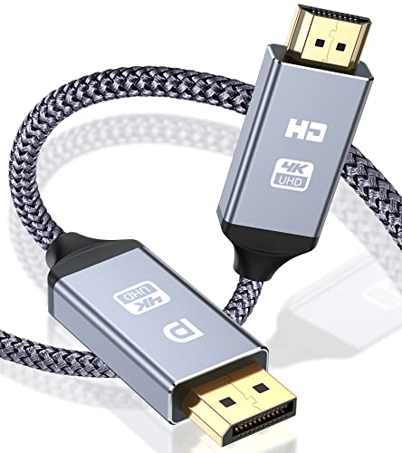 Câble DisplayPort vers HDMI 4K, 3M Display Port HDMI, DP vers HDMI Cable Adaptateur en Nylon Tressé Compatible avec Ordinateur, AMD, Lenovo, HP, Dell, Asus et Autres