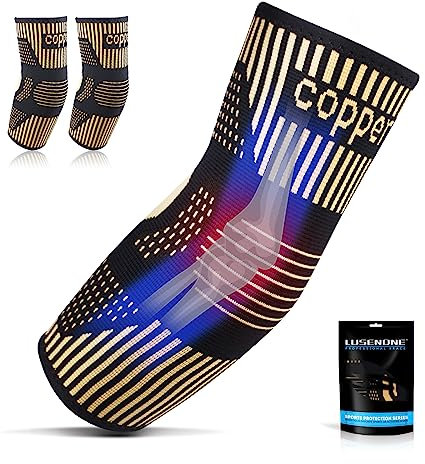 Lusenone Kupfer Ellenbogenbandage 2 Stücke - Kompression Ellenbogen Bandage für Damen & Herren - Tennisarm Bandage Ellenbogen für Golferarm, Sehnenentzündung, Sport, Arthritis, Elbow Support (M)