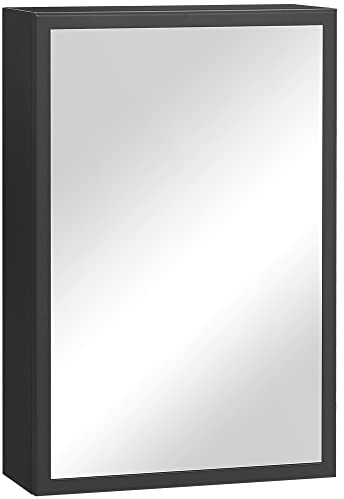 kleankin Spiegelschrank Bad, Badezimmerschrank mit Spiegeltür, Badschrank mit 3 Schichten, Wandschrank Hängeschrank, Schwarz, 40 x 15 x 60 cm