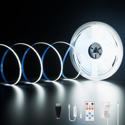 PAUTIX COB LED Streifen Bausatz 6000K KaltesWeiß,Dimmbar 10M 4800LEDs DC24V LED Strip Light,High Lumen LED Band Kit mit RF Remote Timer Funktion und GS Netzteil für Heim und Küchenbeleuchtung