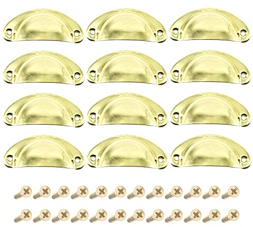 CEEYSEE 12 Stück Muschelgriff Möbelgriffe Set 81 X 35mm Antik Vintage Schrank Griffe Mit Schrauben für Küche Kabinett Kleiderschrank Schublade (KLSJ/Gold)