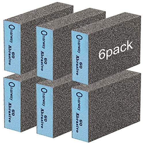 Onarway Sanding Blocks 6 Packs Wet and Dry Dual-use Sanding Sponges - Coarse 60 Grits: Washable and Reusable for Wood Metal Wall Polish