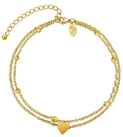 VICKWOOD Damen Fußkette Wasserfest aus Edelstahl 18K Vergoldet Fußkettchen in Gold/Rosegold/Silber/Schwarz Extra Lang 21cm bis 30cm Geschenk für Frauen (Gold-30cm)