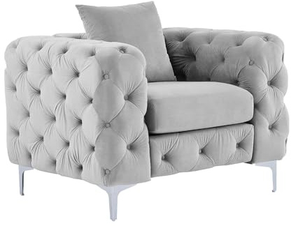 Vente-unique-Poltrona Chesterfield in Velluto Grigio - EDWINA