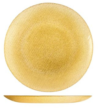 H&H Charme Gold Set 6 Piatti Piani, in Vetro, 28cm