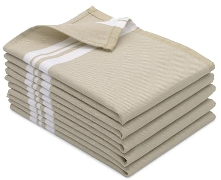 ZOLLNER 5er Set Geschirrtücher Baumwolle in 50x70 cm - saugstarke und robuste Küchentücher - waschbar bis 60°C – in beige weiß gestreift - mit praktischem Aufhänger - Oeko Tex® Zertifiziert