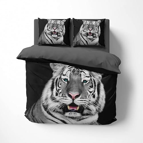 MAQUE Schwarz BettwäSche Set WeißEr Tiger BettwäSche 135x200, WendebettwäSche und Kissenbezug 80x80, Weiche & Angenehme & Atmungsaktive Mikrofaser BettwäSche-Sets mit ReißVerschluss