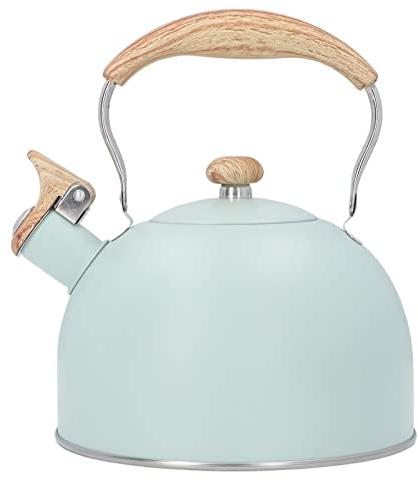 Bouilloire à Thé Sifflante De 2,5 Litres Pour Cuisinière, Nouvelle Bouilloire à Sifflet à Poignée Pliante Blanche, Bouilloire à Sifflet De Cuisine De Style Européen Avec Poignée Pliante En Bois Pour L