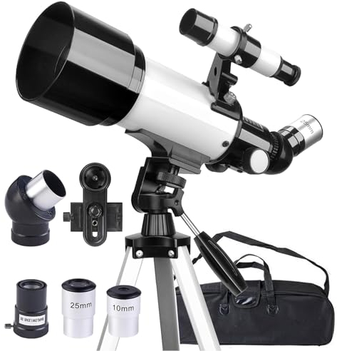 Misilmp Teleskop Erwachsene, inkl. Linsen, Handyhalterung, Tragetasche, 70mm Aperture 400mm Refraktor Teleskope für Anfänger & Kinder, Tragbares Stativ Astronomie Erwachsene Fernrohr Telescope (Weiß)