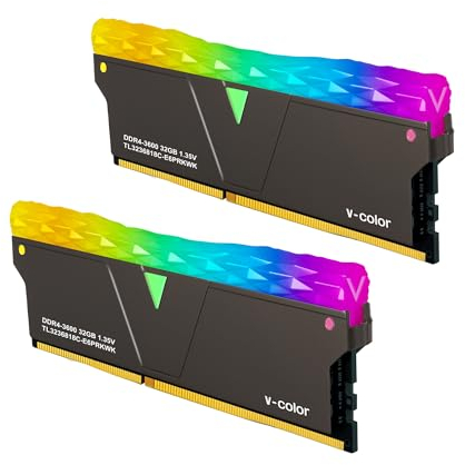 V-Color DDR4 Prism PRO RGB 64GB (32GBx2) 3600MHz 2Gx8 CL18 U-DIMM 1.35V SK Hynix IC Gaming Desktop Upgrade RAM Módulo de memoria RAM - Negro (TL3236818C-E6PRKWK)