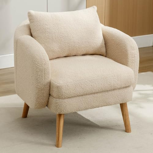 KOMHTOM Fauteuil de salon beige avec rembourrage en tissu peluche pour salon, chambre à coucher, balcon (beige)