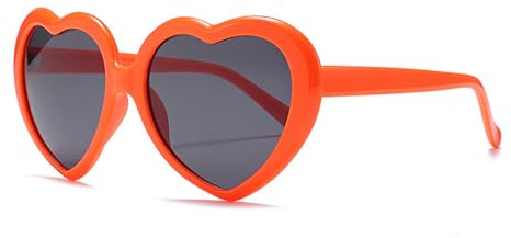 LJCZKA Hjärtformade solglasögon kvinnor män, vintage kärlek hjärta solglasögon damer trendiga nyanser festival fest bröllop UV400, Orange grå