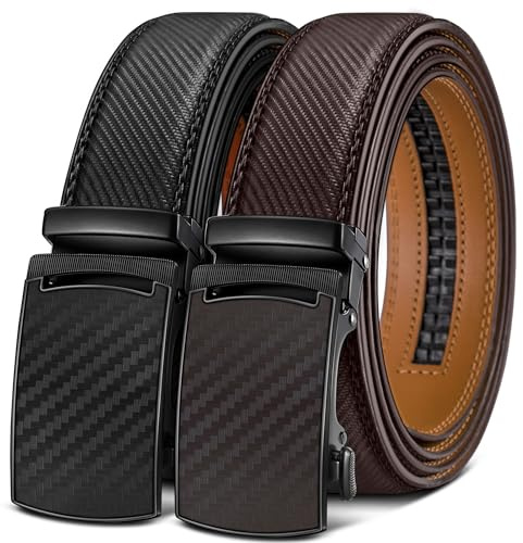 KEMISANT Automatik Gürtel Herren 2 Stücke, Gürtel Ratsche Automatikschließe Ledergürtel für Herren Verstellbar 35mm Breit mit Geschenkbox(Schwarz/Tiefbraun,125cm/36-42 taille verstellbar)