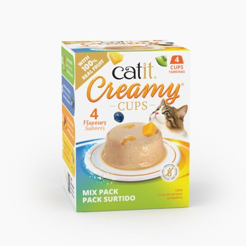 Catit Creamy Katzenleckerlis Mix-Pack | Cremiger Snack | 4er-Pack | Reich an Proteinen, Getreidefrei, Ohne künstliche Konservierungsstoffe, Zum Schlecken, 4 Einzelportionen à 25 g